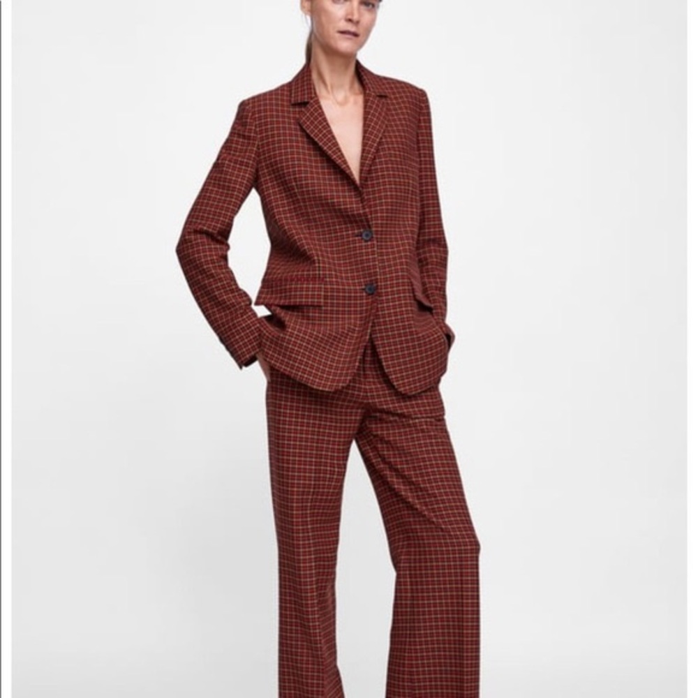 Zara Red Checkered Blazer NWOT